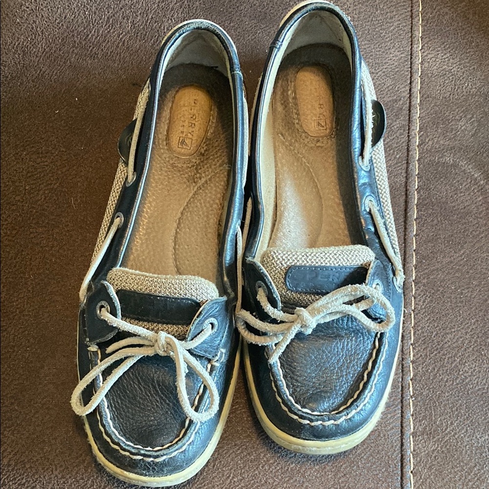 Sperry Black and Tan Loafers with Moccasin Stitching